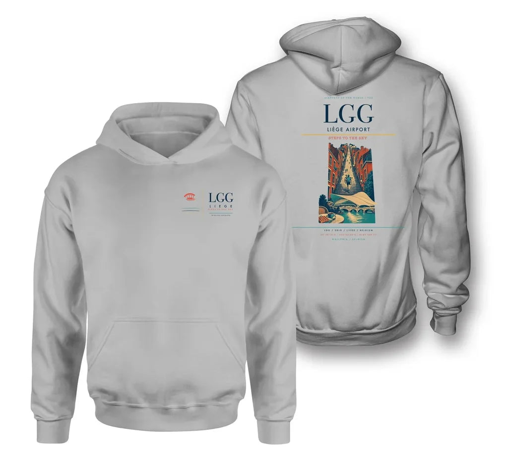 Liège Airport (LGG) design on light gray double-side hoodie