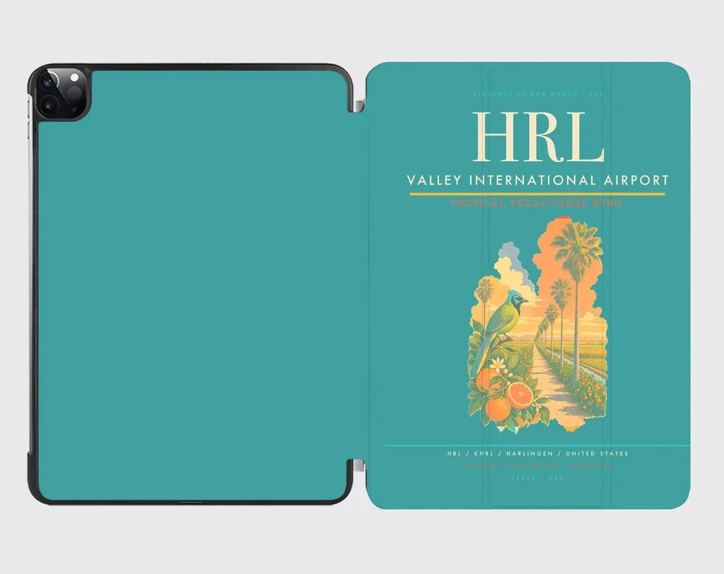 Valley International Airport (HRL) design on turquoise ipad tablet case