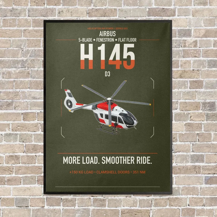 Airbus H145 D3 vertical canvas print - framed - green army background