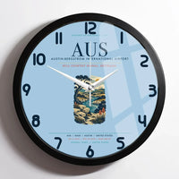 Thumbnail for Austin-Bergstrom International Airport (AUS) design on light blue framed wall clock