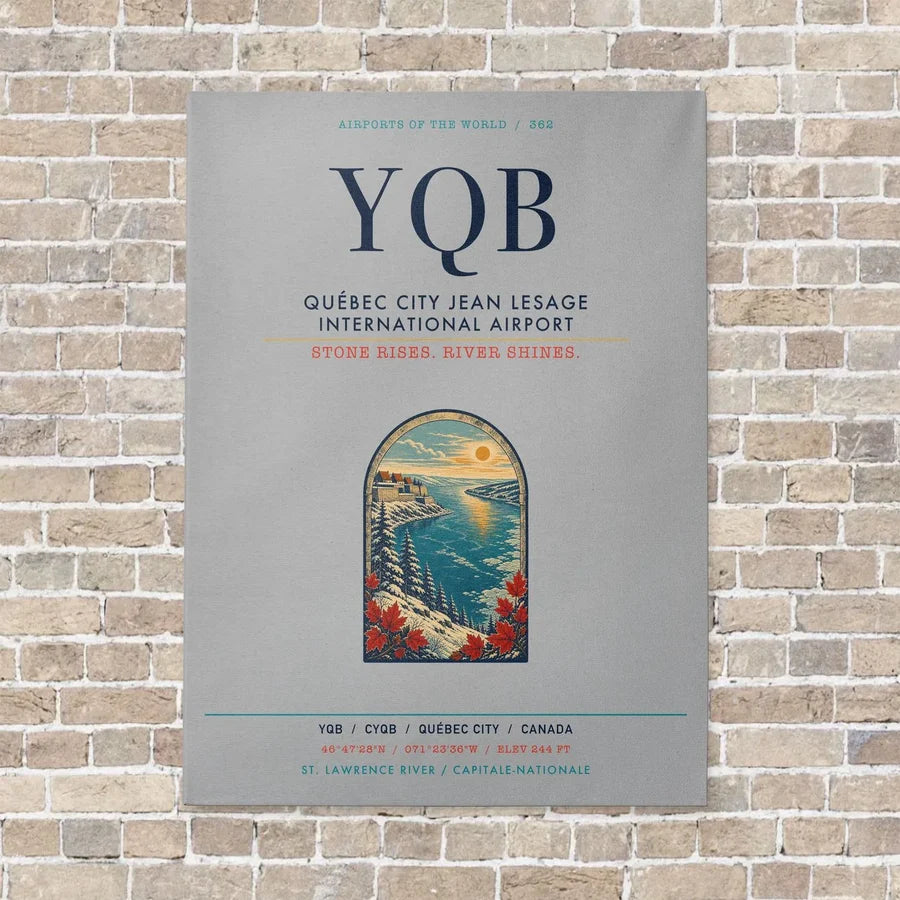 Québec City Jean Lesage International Airport YQB vertical canvas print - no frame - light gray background