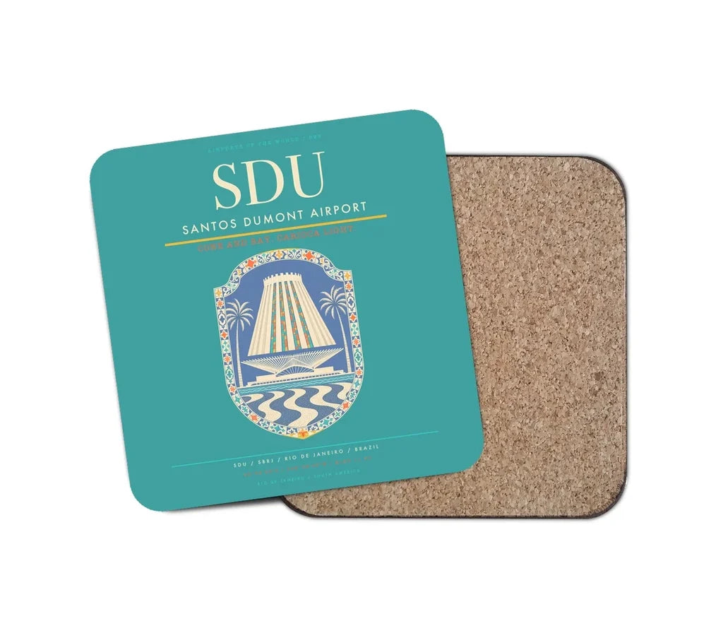 Santos Dumont Airport (SDU) design on turquoise 1 piece coaster