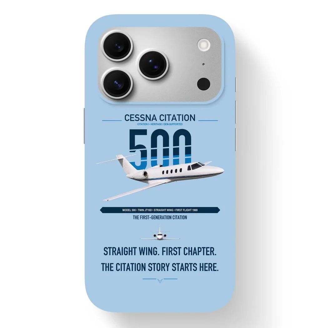 Cessna Citation 500 - Citation I design on light blue magsafe iphone case, for iPhone 17 Pro