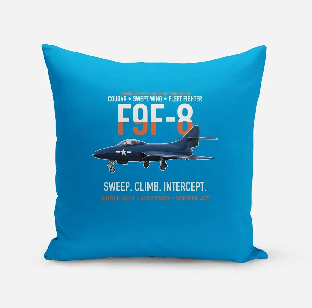 F9F-8 Cougar Swept Wing Carrier Fighter design on turquoise pillow