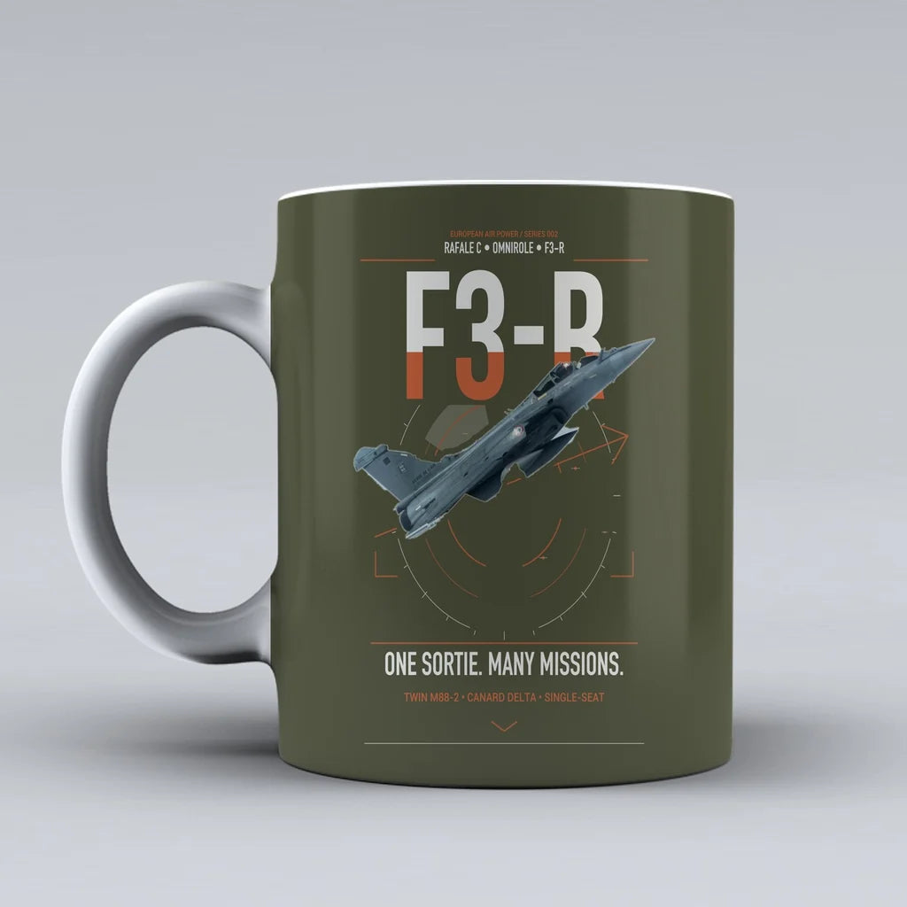 Dassault Rafale C — F3-R standard design on green army ceramic mug, double-side print