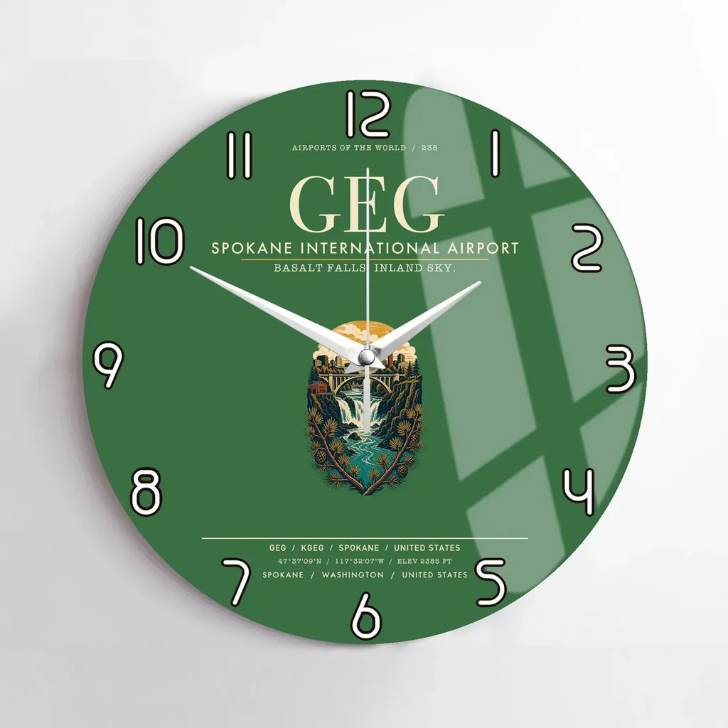 Spokane International Airport (GEG) design on green no frame wall clock