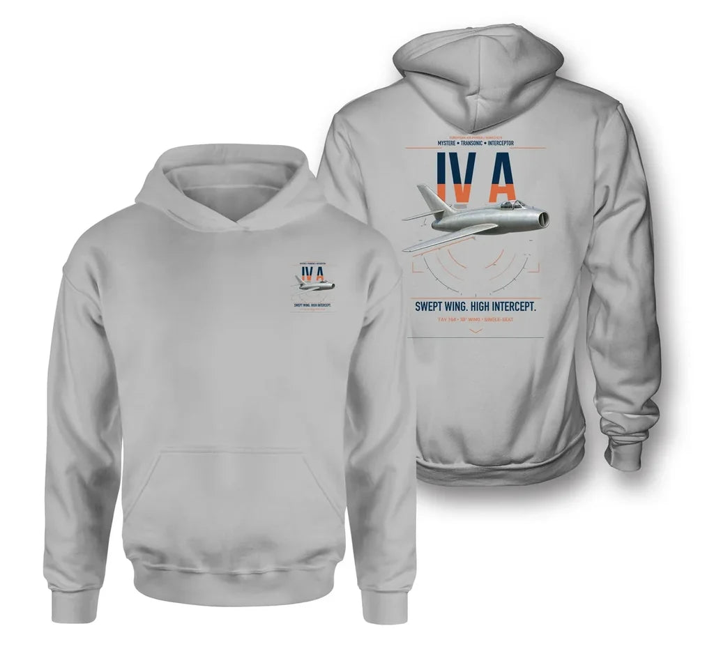 Dassault Mystère IV A design on light gray double-side hoodie, double-side print