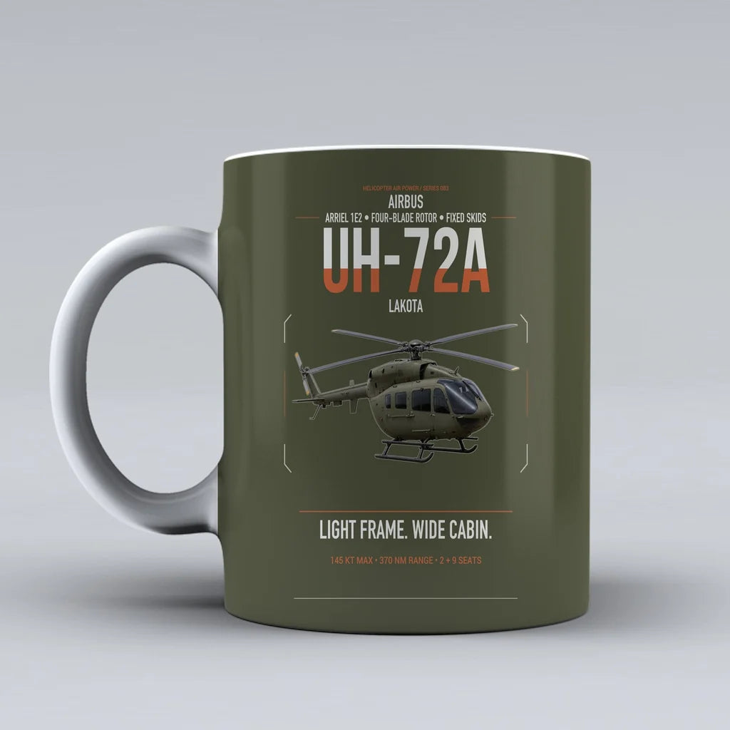 Airbus UH-72A Lakota design on green army ceramic mug, double-side print