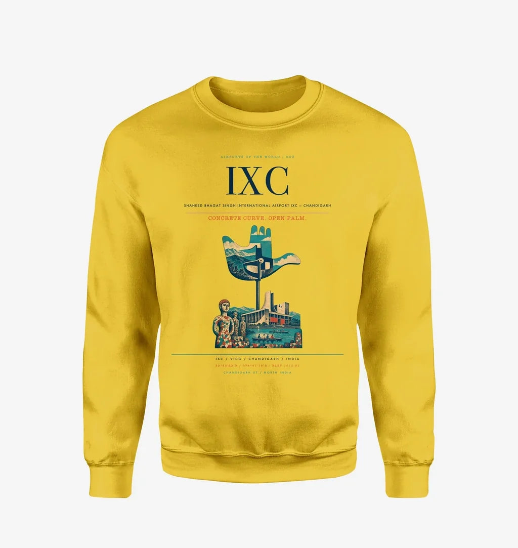 Shaheed Bhagat Singh International Airport (IXC) design on yellow sweatshirt