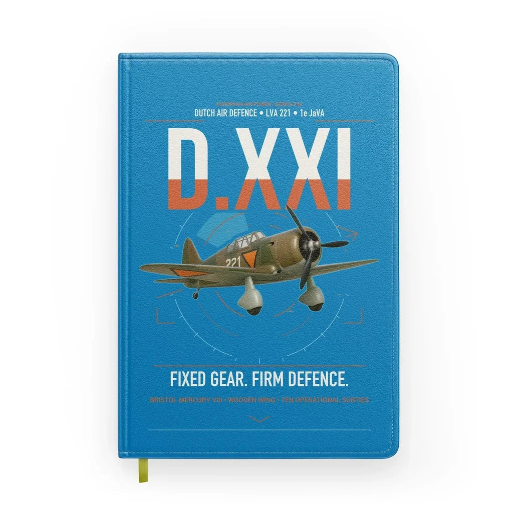 Fokker D.XXI — Dutch LVA aircraft 221 design on turquoise notebook