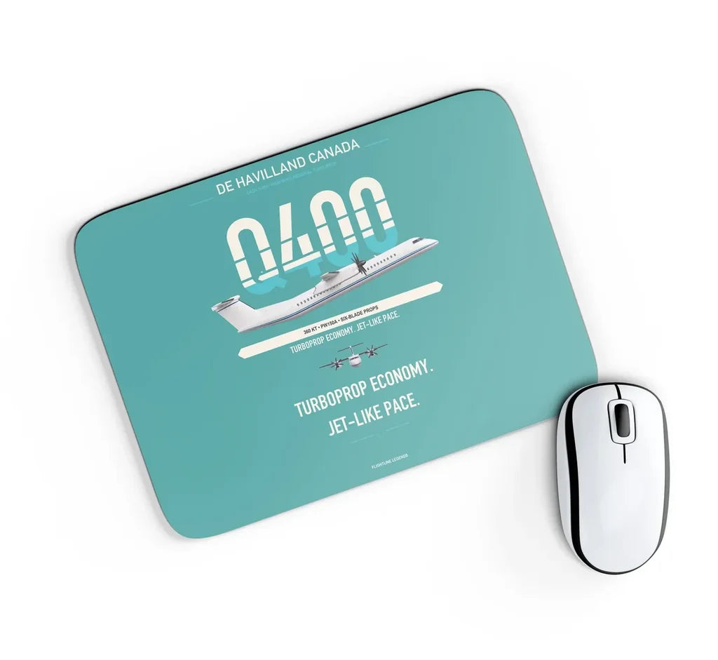 De Havilland Dash 8-400 design on turquoise rectangle mouse pad