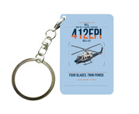 Thumbnail for Bell 412EPI design on light blue designed key chain, double-side print