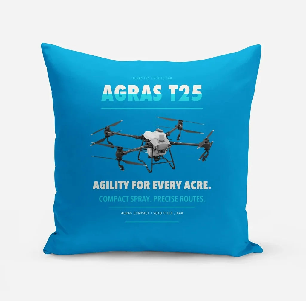 DJI Agras T25 design on turquoise pillow