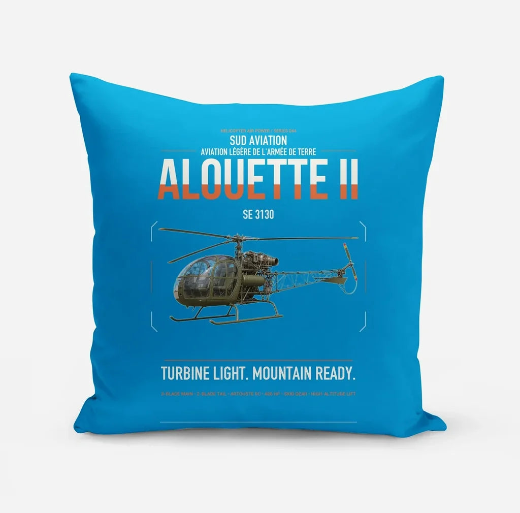 Sud Aviation SE 3130 Alouette II design on turquoise pillow