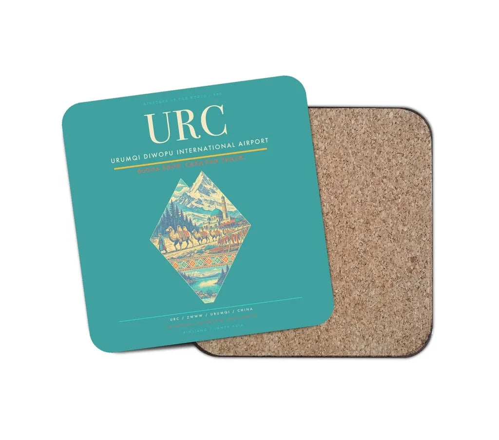 Urumqi Diwopu International Airport (URC) design on turquoise 1 piece coaster