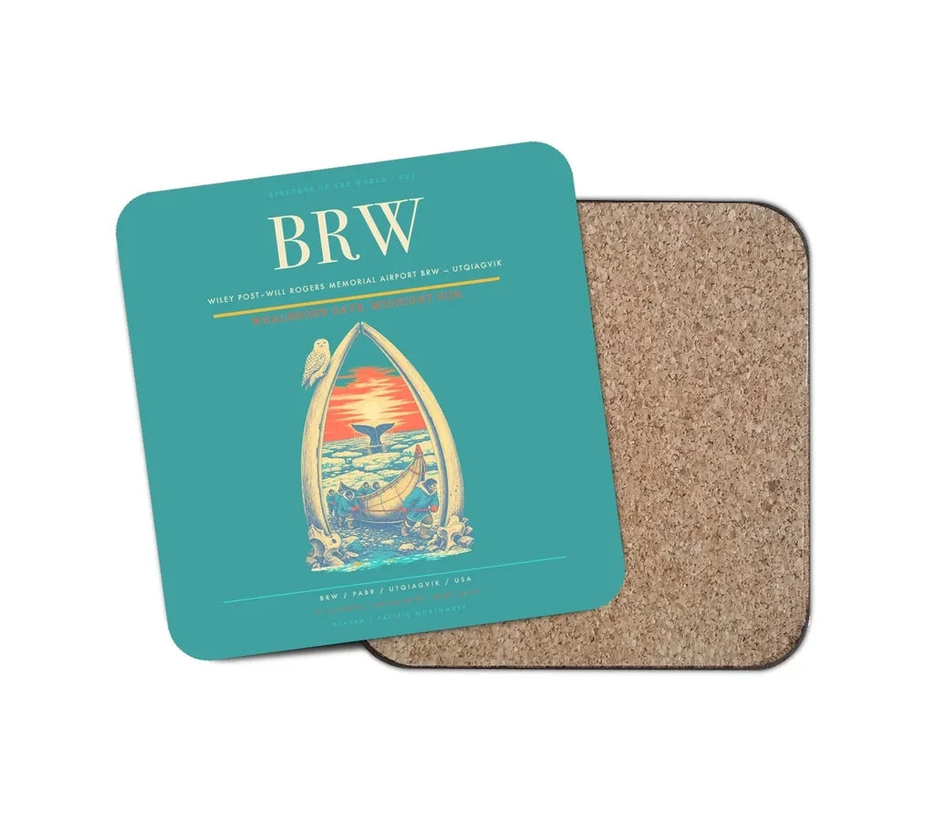 Wiley Post–Will Rogers Memorial Airport (BRW) design on turquoise 1 piece coaster