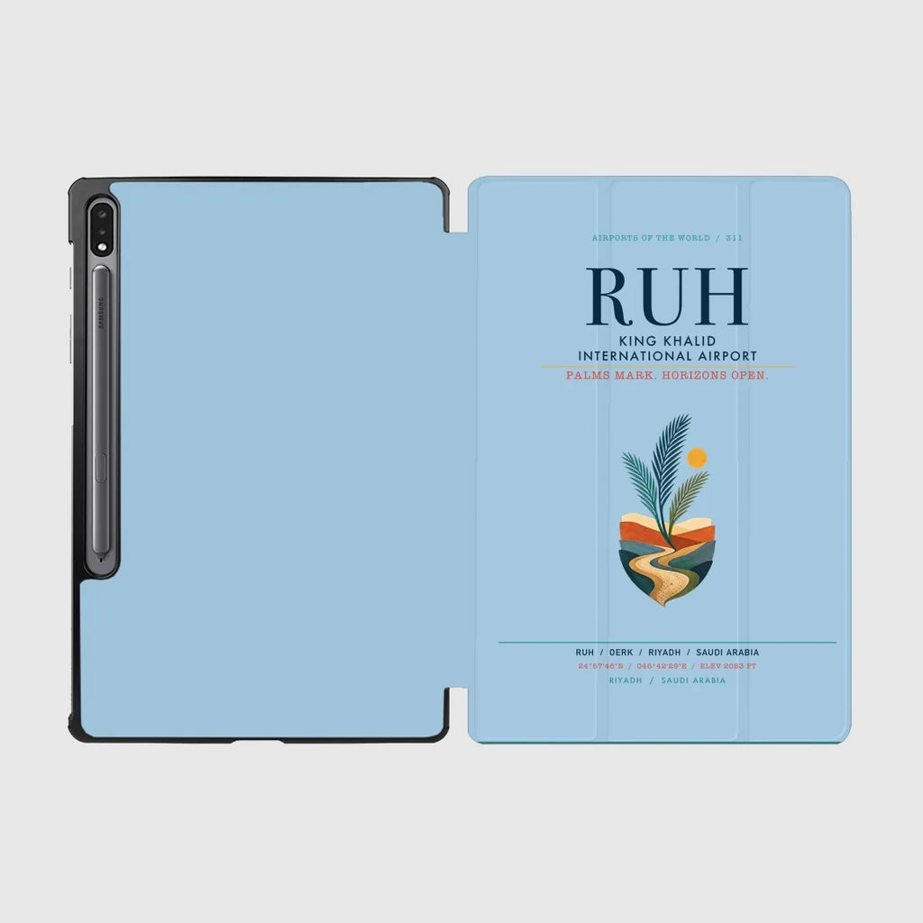 King Khalid International Airport (RUH) design on light blue samsung tablet tablet case