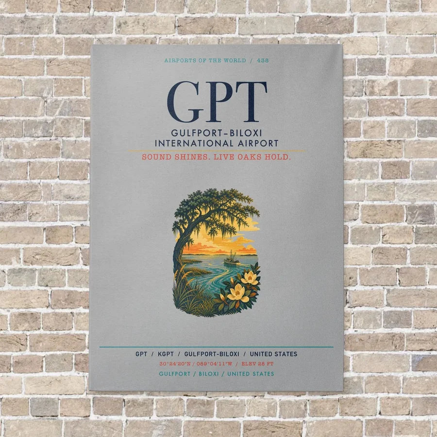Gulfport–Biloxi International Airport GPT vertical canvas print - no frame - light gray background