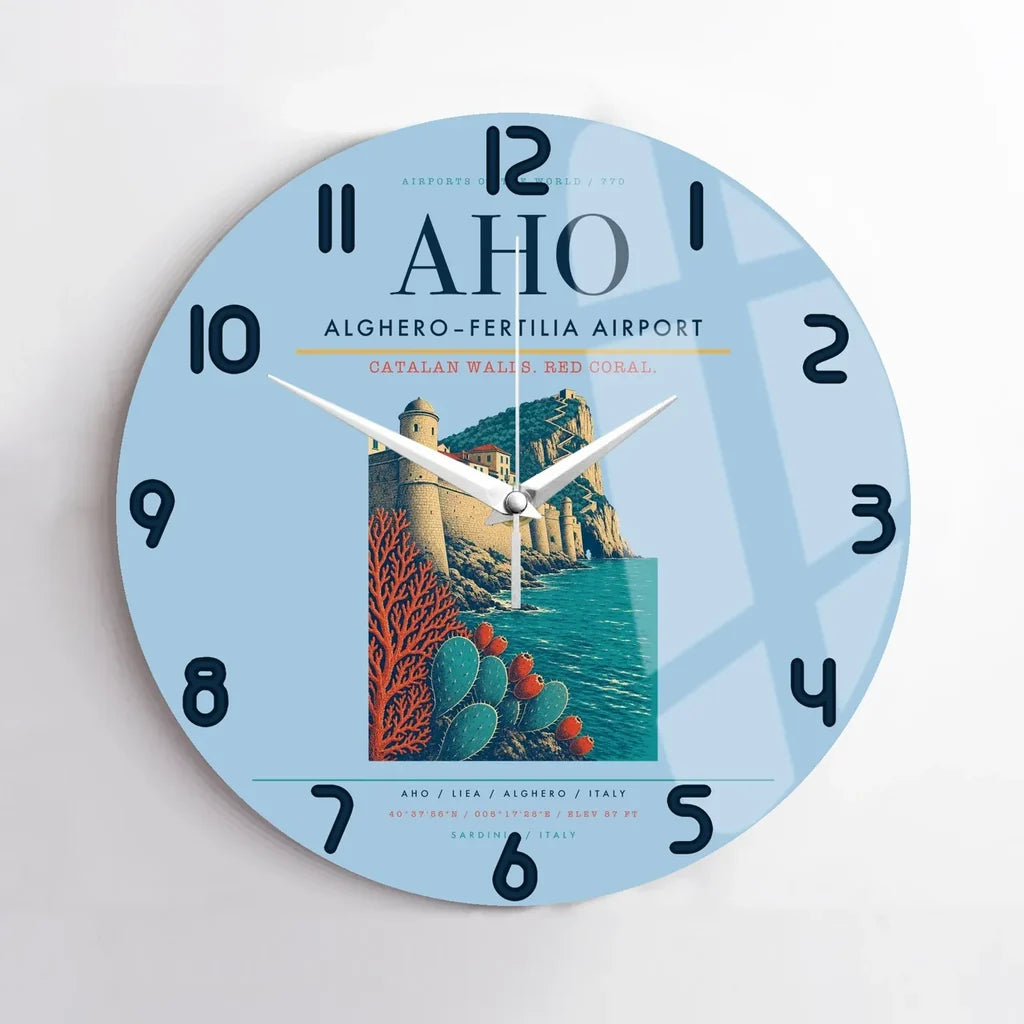 AlgheroFertilia Airport AHO Wall-Clock No-Frame - Light Blue