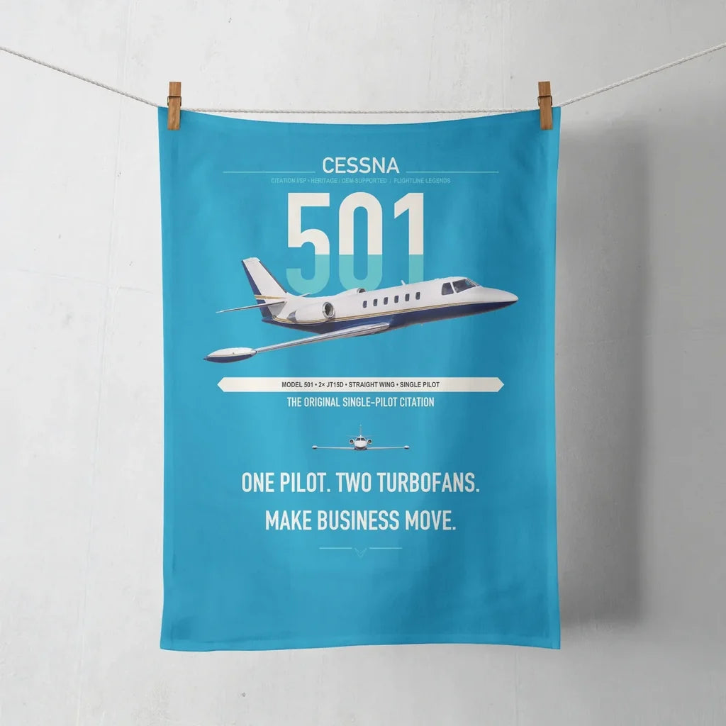 Cessna 501 Citation I SP design on turquoise towel