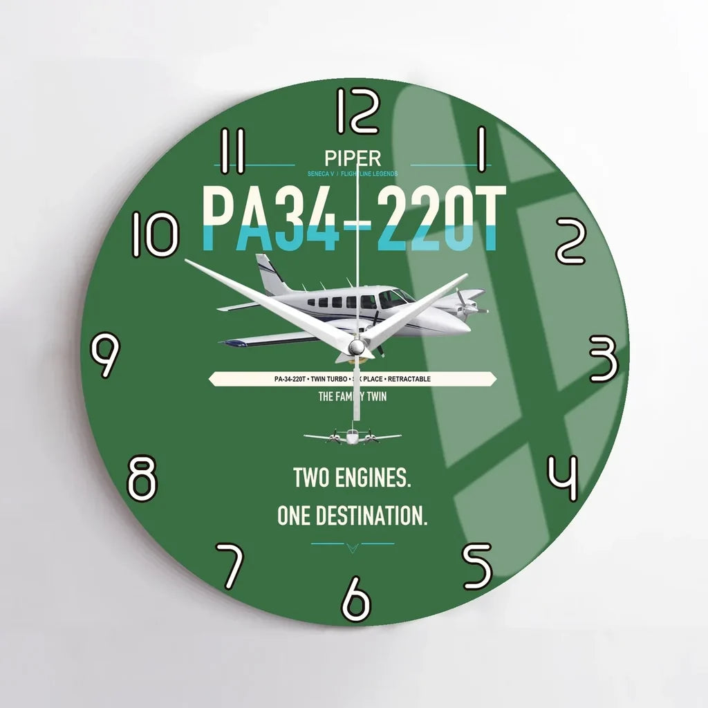 Piper PA-34-220T Seneca V design on green no frame wall clock