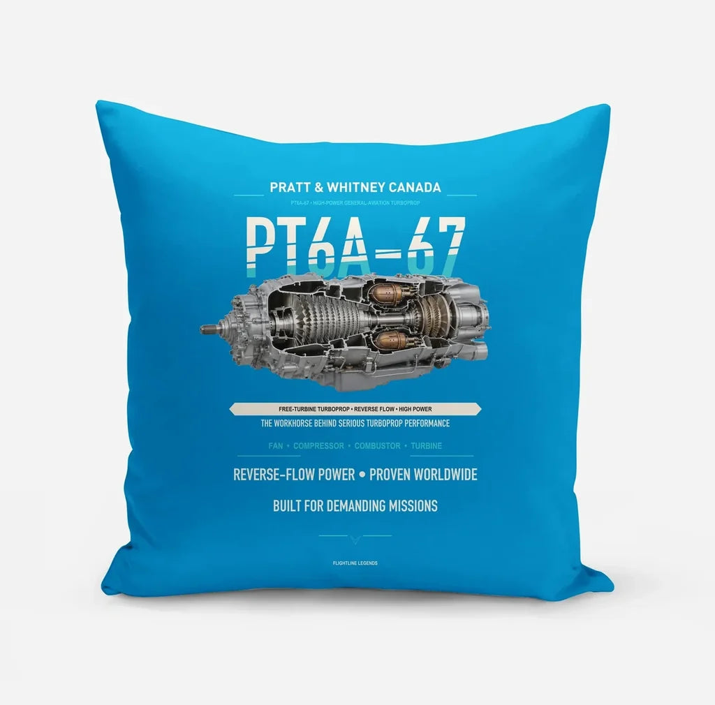PT6A-67 design on turquoise pillow