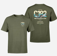Thumbnail for Cessna 182 Skylane design on green army t-shirt, double-side print