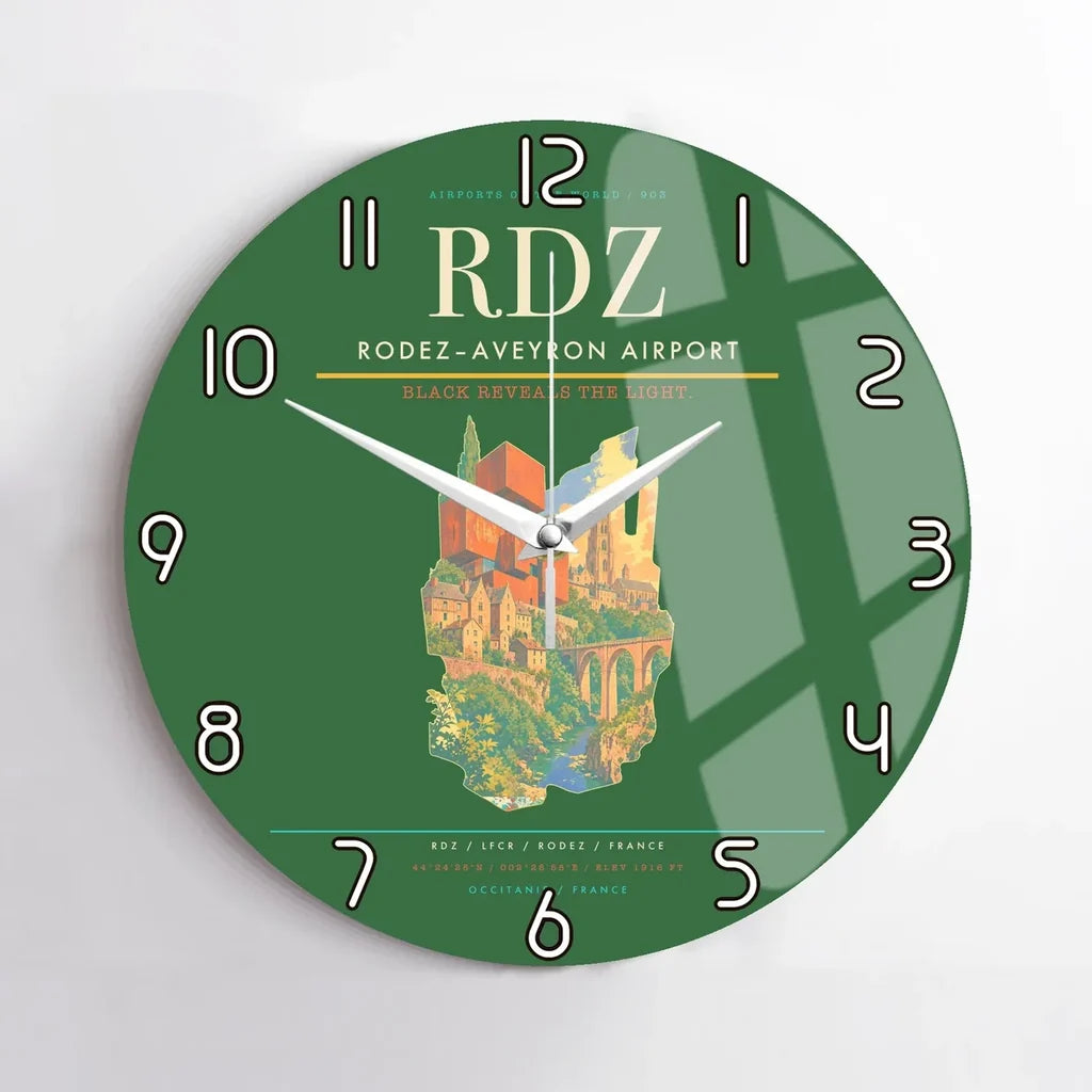 Rodez–Aveyron Airport (RDZ) design on green no frame wall clock