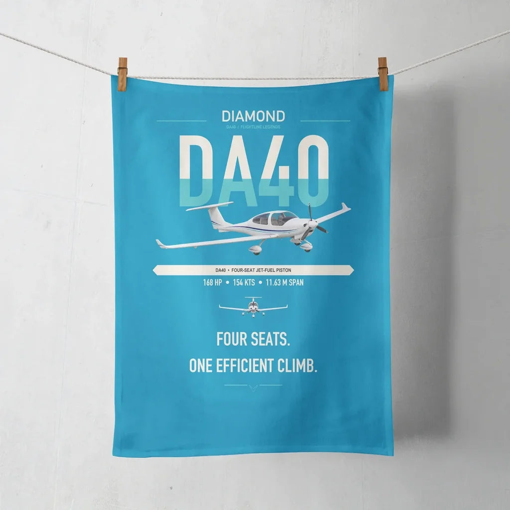 Diamond DA40 design on turquoise towel