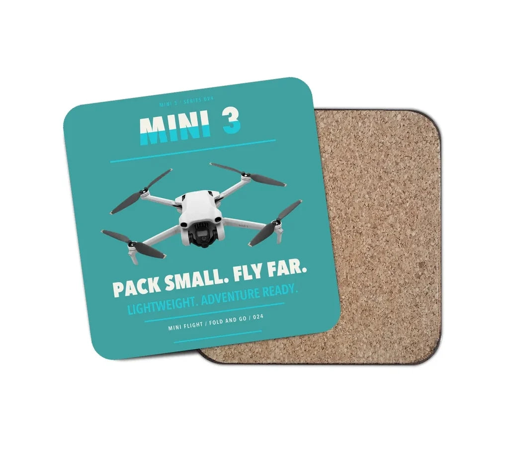 DJI Mini 3 design on turquoise 1 piece coaster