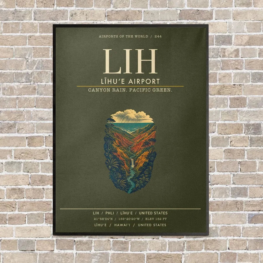 Līhuʻe Airport LIH vertical canvas print - framed - green army background