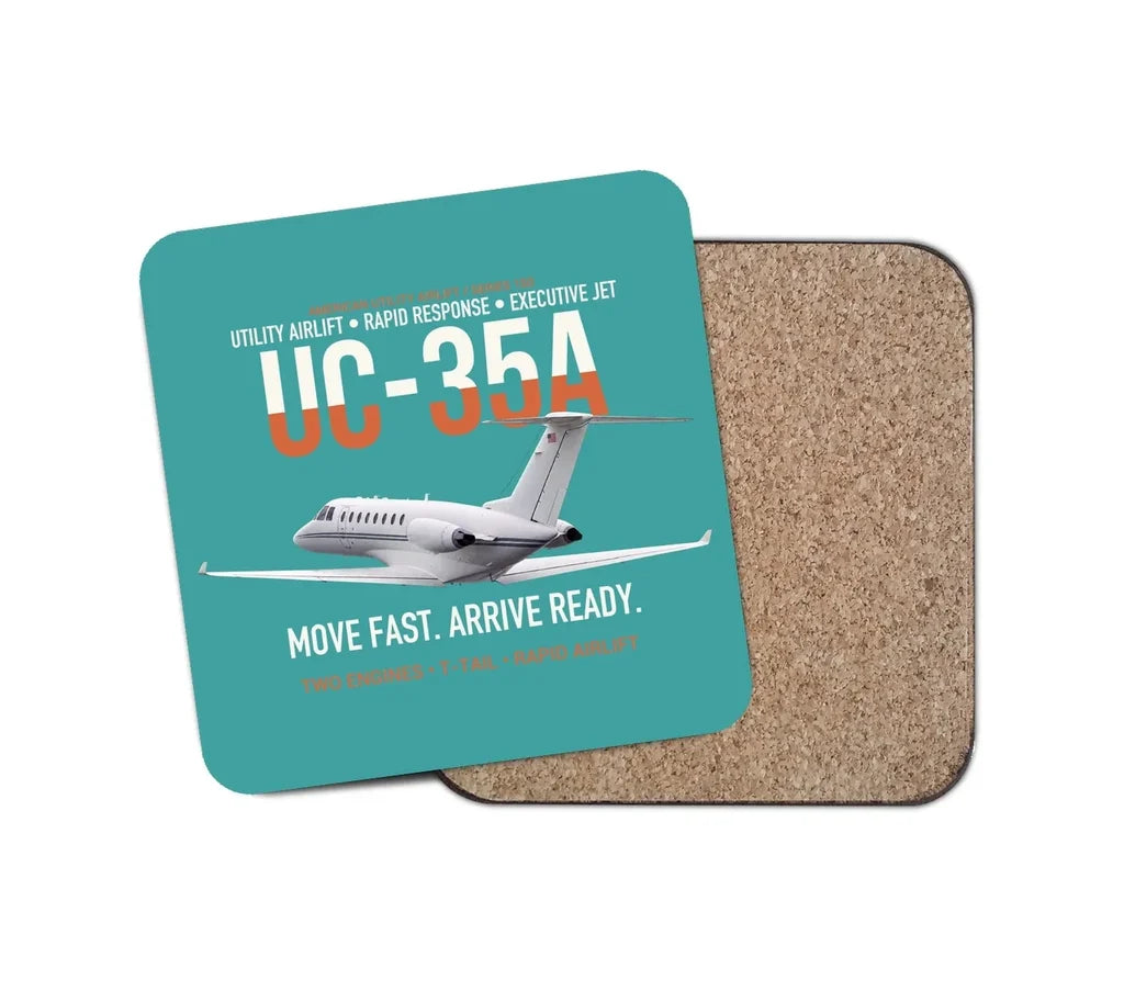 UC-35A Citation Ultra Rapid Utility Airlift design on turquoise 1 piece coaster