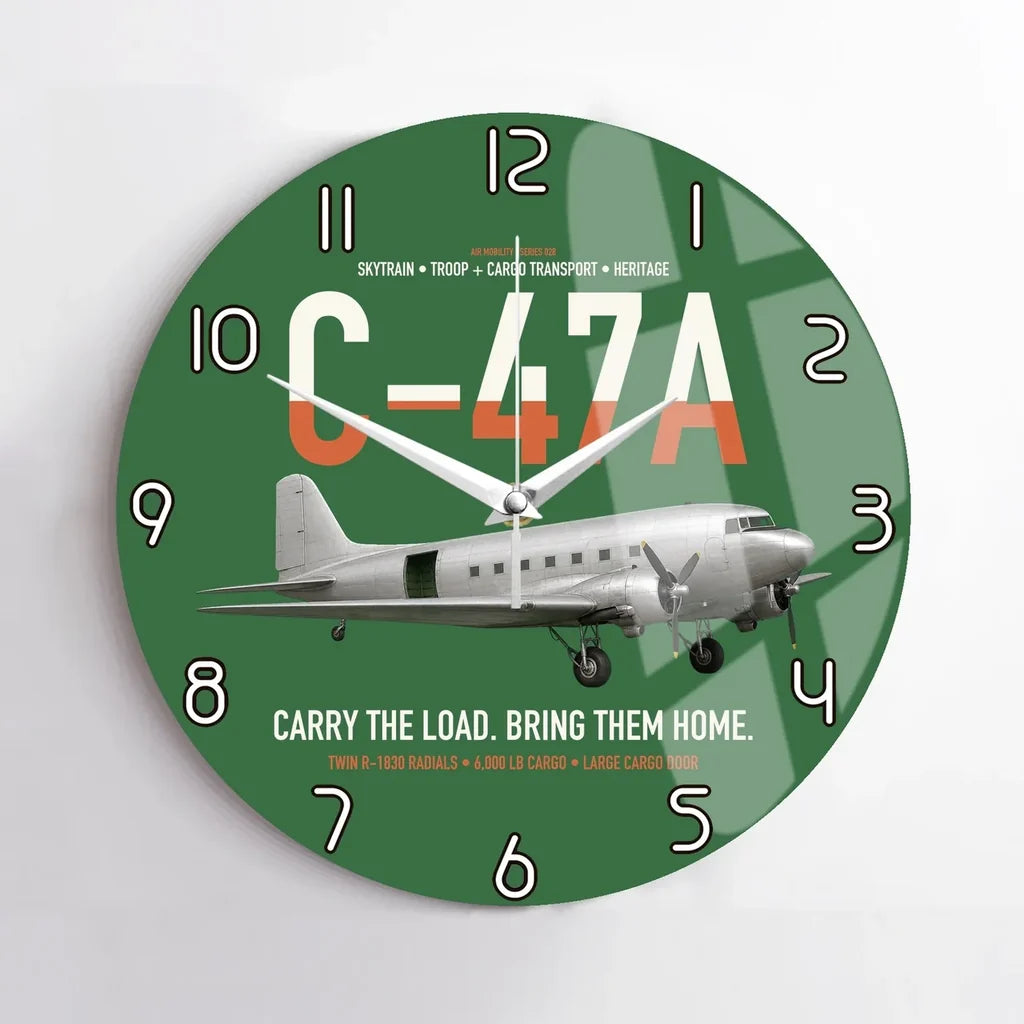 C-47A Skytrain design on green no frame wall clock
