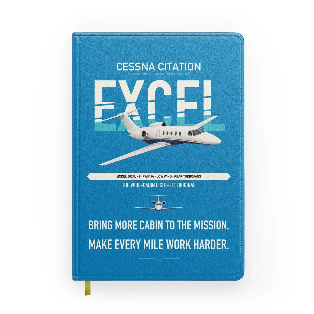 Cessna Citation Excel design on turquoise notebook