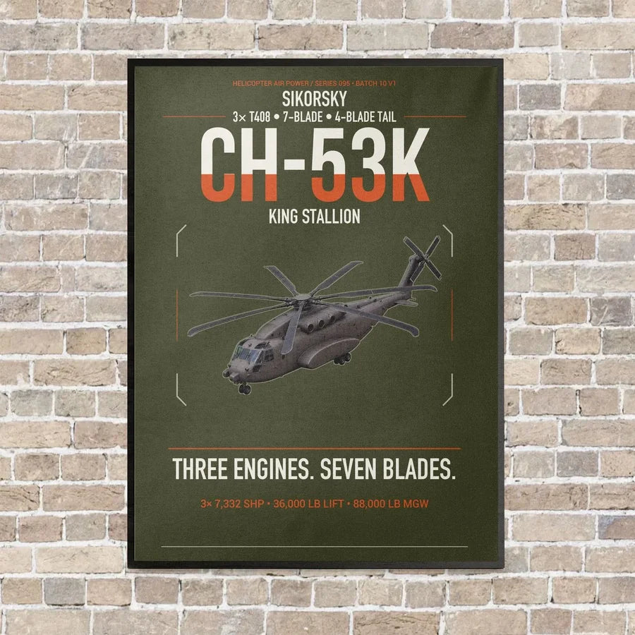 Sikorsky CH-53K King Stallion vertical canvas print - framed - green army background