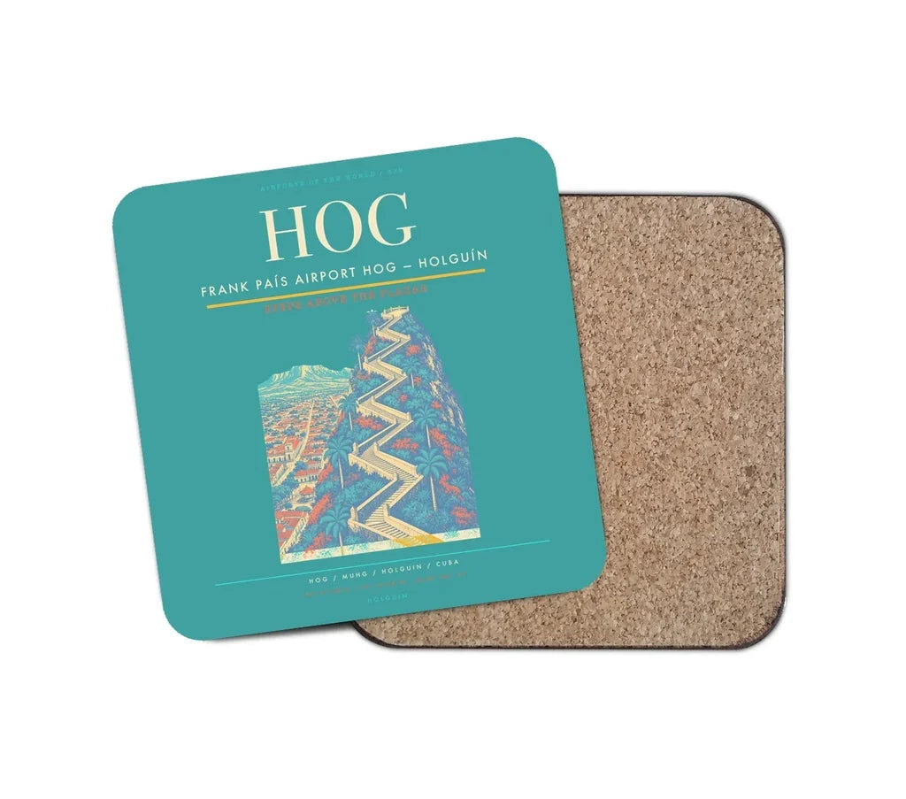 Frank País Airport (HOG) design on turquoise 1 piece coaster