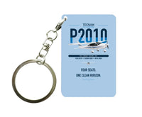 Thumbnail for Tecnam P2010 design on light blue designed key chain, double-side print