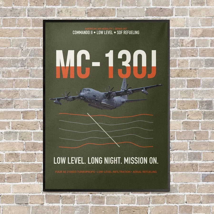 MC-130J COMMANDO II vertical canvas print - framed - green army background