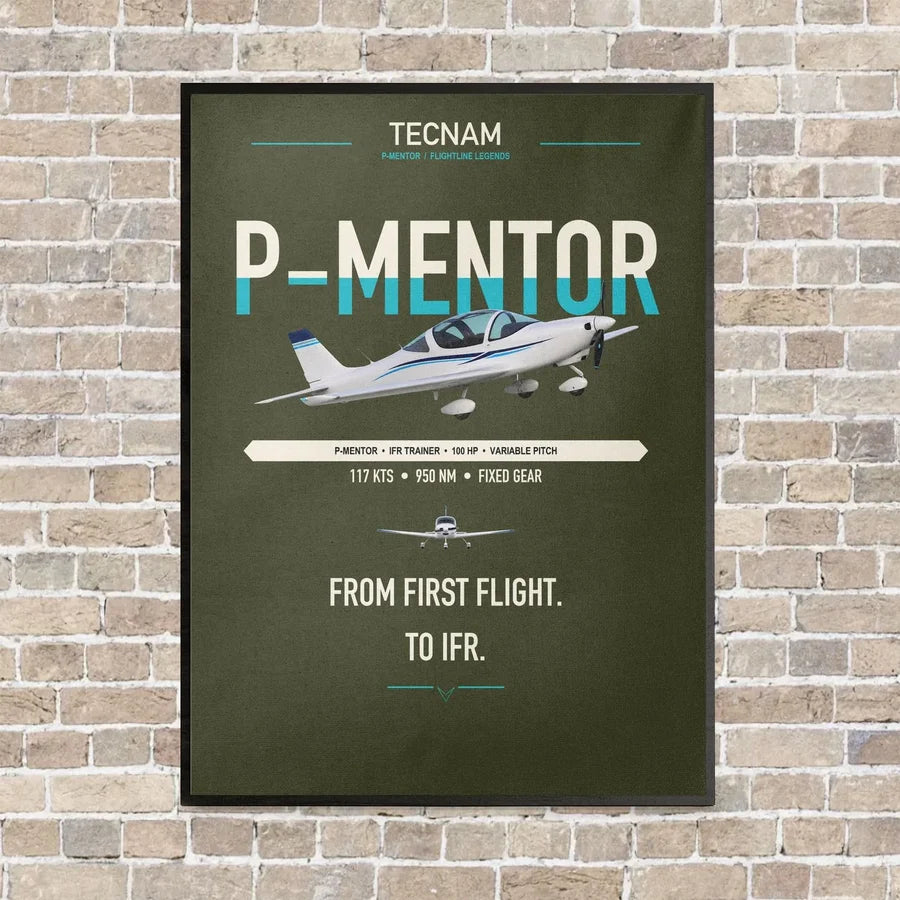 Tecnam P-Mentor vertical canvas print - framed - green army background