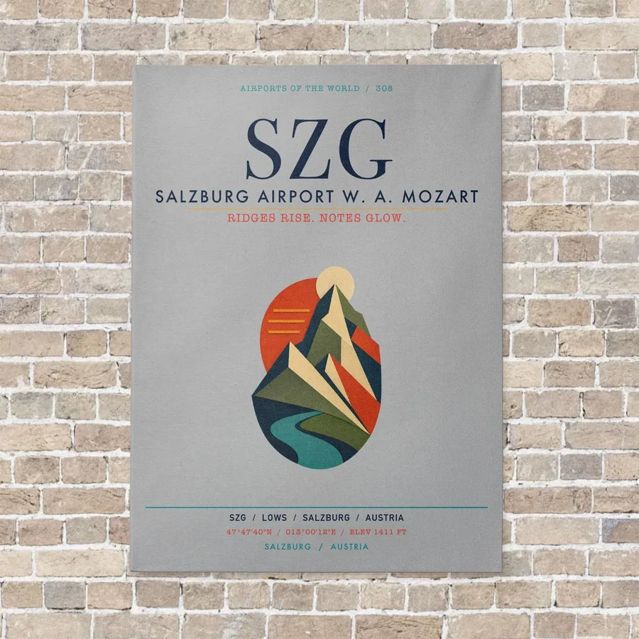 Salzburg Airport SZG vertical canvas print - no frame - light gray background