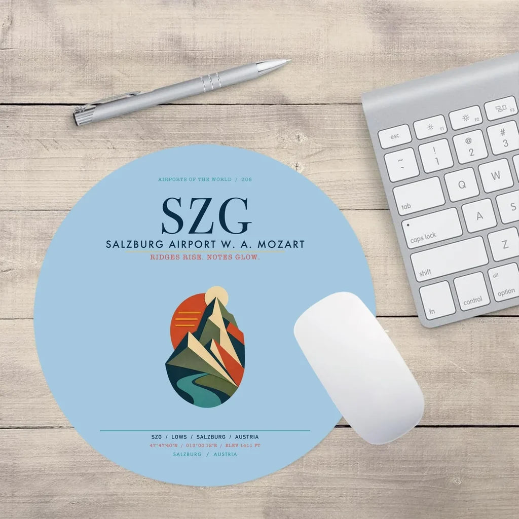 Salzburg Airport W. A. Mozart (SZG) design on light blue round mouse pad