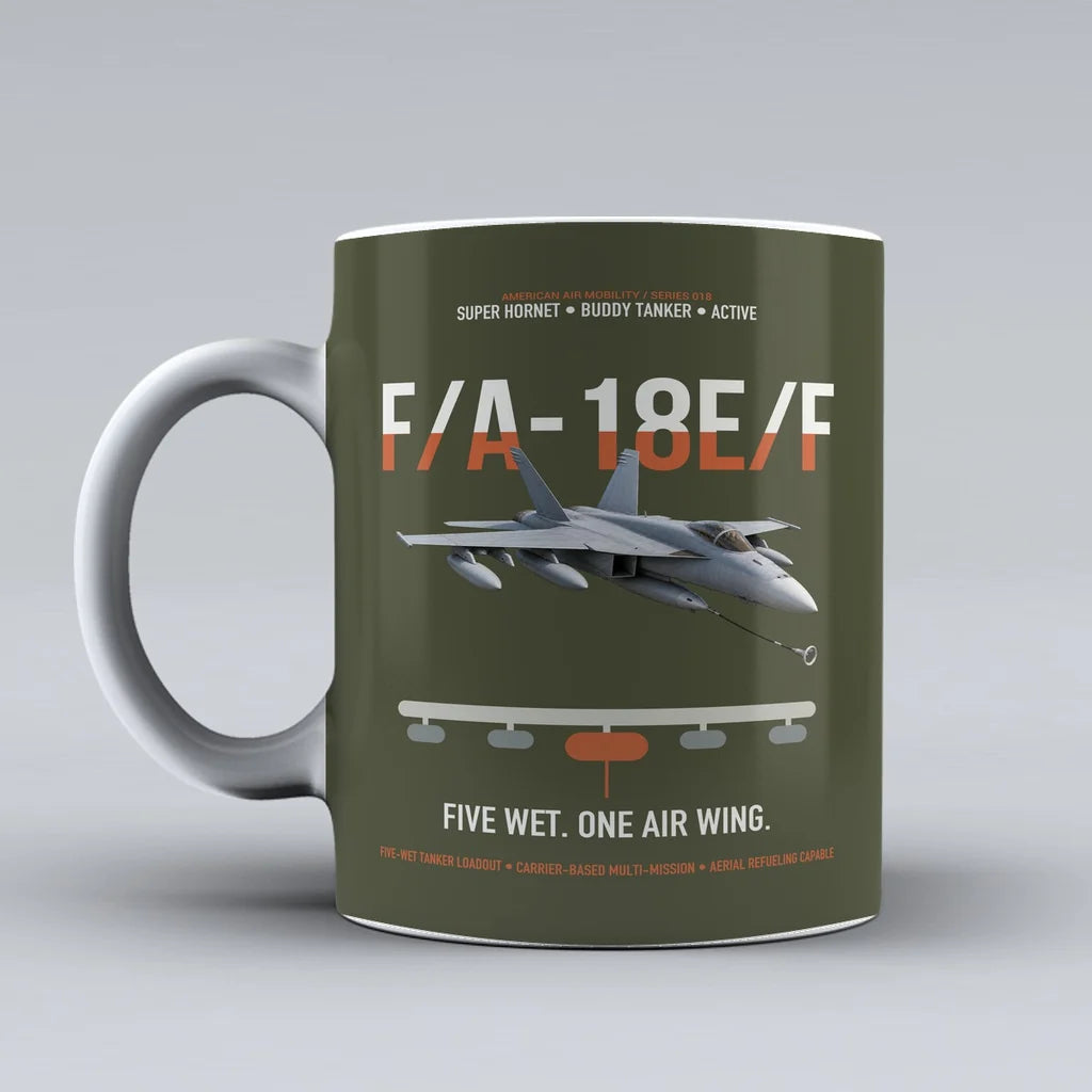 F A-18E F Buddy Tanker design on green army ceramic mug, double-side print