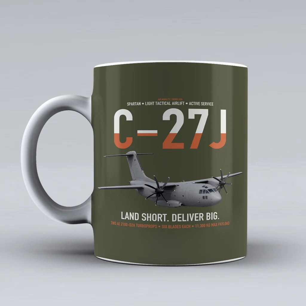 C-27J Spartan design on green army ceramic mug, double-side print