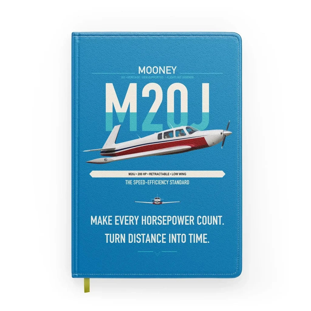 Mooney M20J 201 design on turquoise notebook