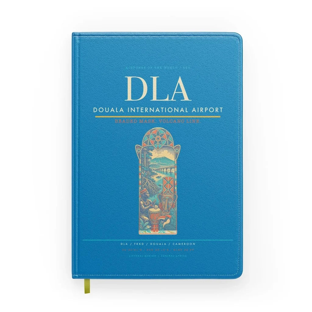 Douala International Airport (DLA) design on turquoise notebook