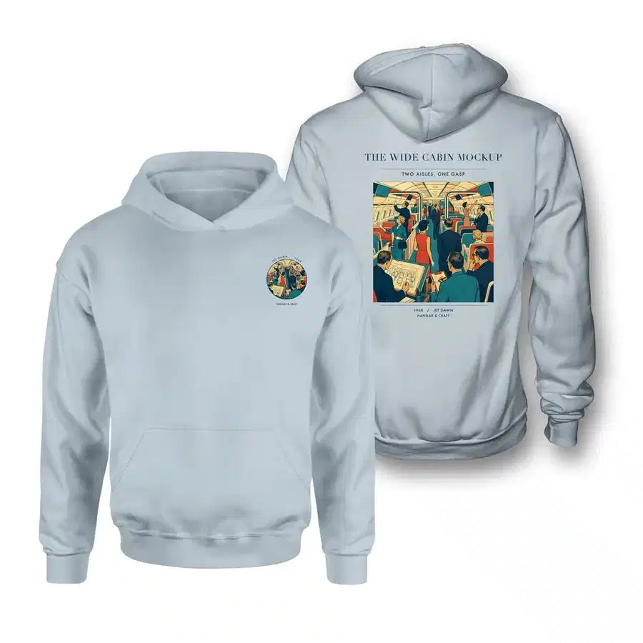 VINTAGE G4467 - The Wide Cabin Mockup - Double-Side Hoodie design on lightblue double side