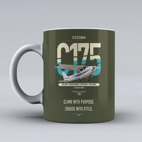 Thumbnail for Cessna 175 Skylark design on green army ceramic mug, double-side print