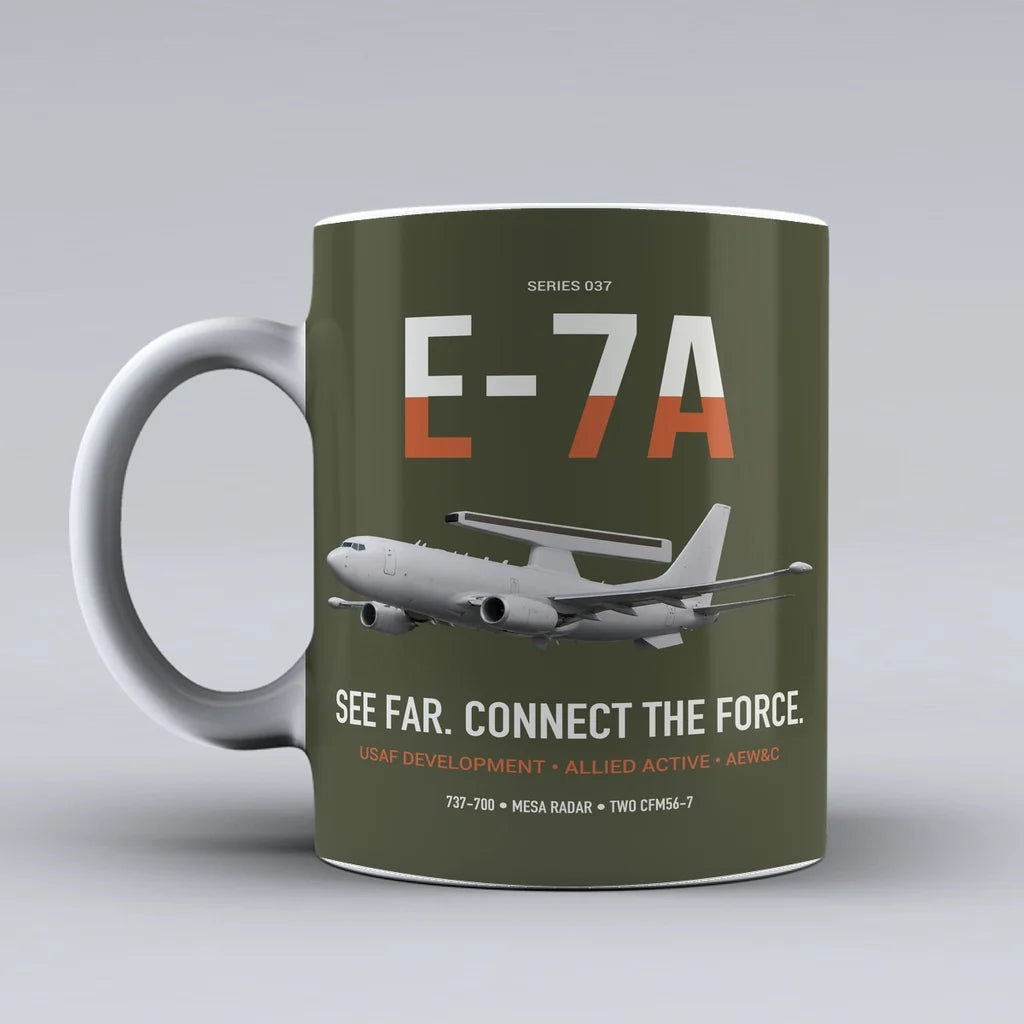 E-7A Wedgetail design on green army ceramic mug, double-side print