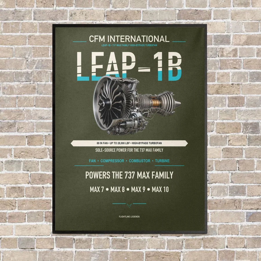 CFM LEAP-1B vertical canvas print - framed - green army background