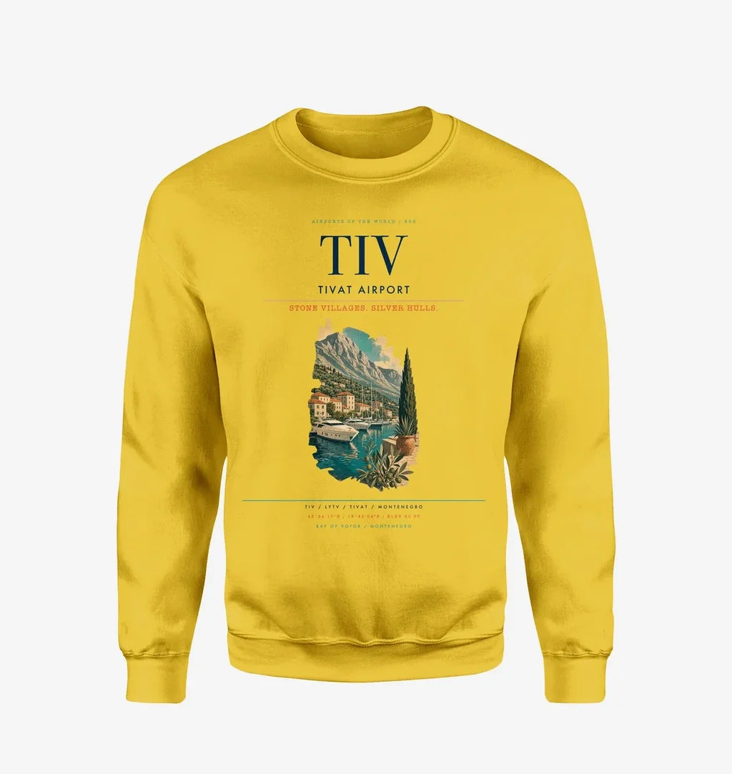 Tivat Airport (TIV) design on yellow sweatshirt